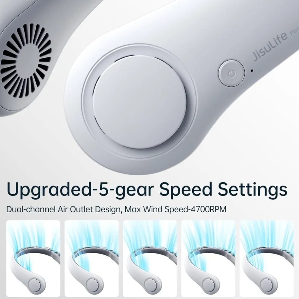 NEW! JISULIFE Portable Neck Fan, Hands-Free Bladeless, 5 Speeds, Rechargable
